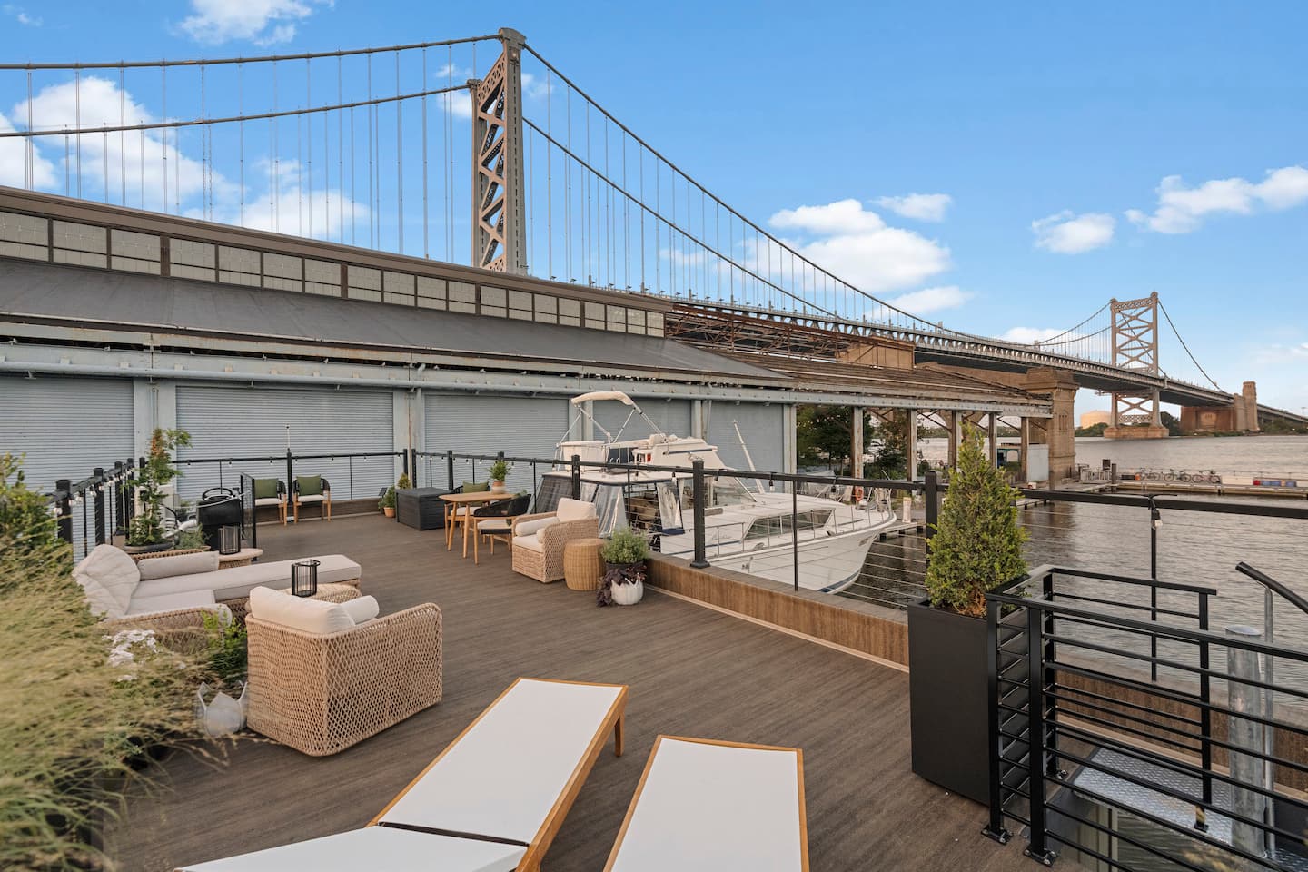 Private rooftop deck beneath the Ben Franklin Bridge