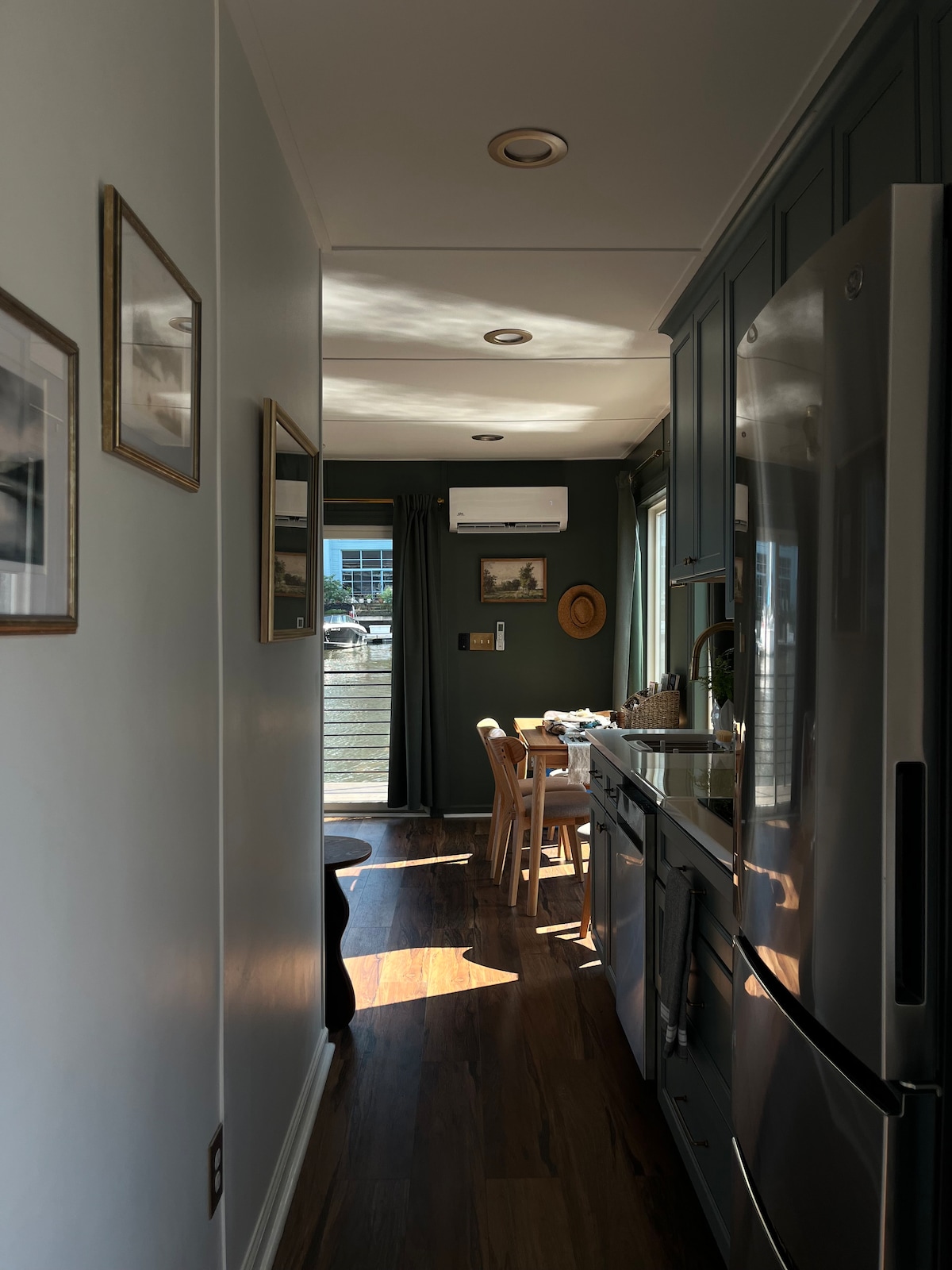 Galley hallway with marina light